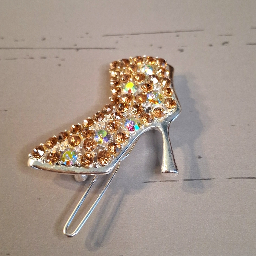 Gold Rhinestone High Heel Barette